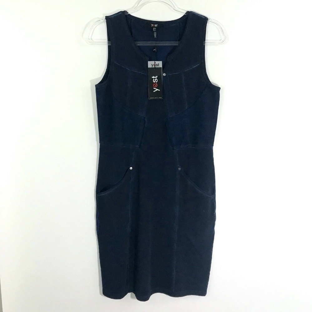 Yest Dress Women 4 Navy Blue Sheath Silhouette Stitch Detail Paneling Pocket NWT